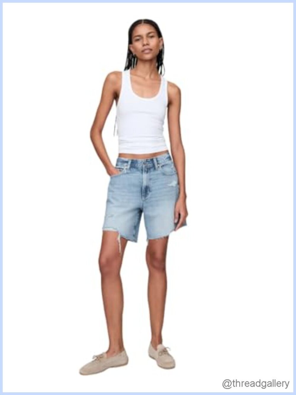 Loose Fit Denim Bermuda Shorts 100% Cotton Pull On Summer